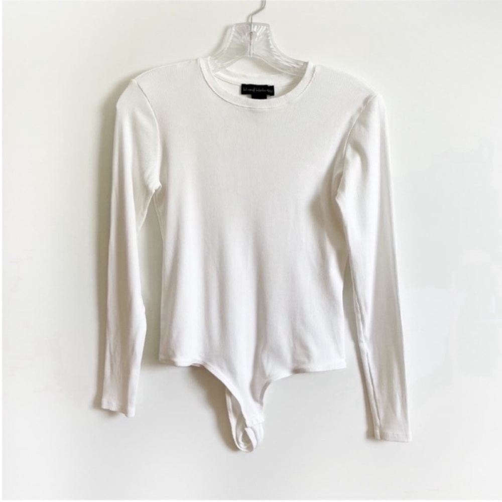 House of Harlow 1960 Revolve bodysuit white ribbed long sleeve cheeky